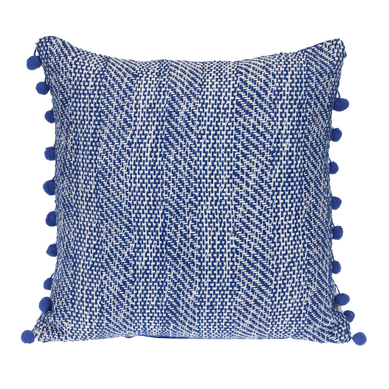 Nassau Collection Woven Square Throw Pillow with Pom Pom - 18" - Blue